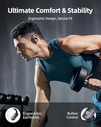 bmanl Wireless Earbuds Bluetooth Headphones Over Ear Hooks Ear Buds with 80H Playtime, LED Power Display, Dual Mic Clear Calls, Sports Wireless Ear Buds Bluetooth Earbuds for Running Gym Workout Black