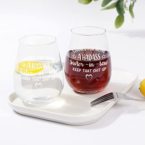 Futtumy Sisters Gifts for Sister-in-law, Thanks for Being A Sister-in-Law Stemless Wine Glass, Funny Mother’s Day Birthday Gift Christmas Gift Thank You Gifts from Soul Sisters, 15oz