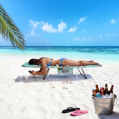 SUNNYFEEL Beach Lounge Chair, Reclining Beach Chairs Lay Flat, Sun Face Down Tanning Chair, Folding Camping Chairs Portable Camp Cot with Backpack Straps for Outdoor/Picnic/Lawn