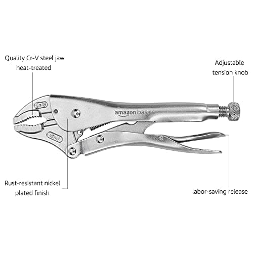 Amazon Basics 5-Piece CR-V Locking Pliers Set with Wire Cutters, 2 Straight Jaw, 3 Curved Jaw, 6.5-10 inch, Silver, Carrying Case