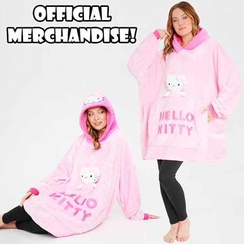 Hello Kitty Blanket Hoodie for Women Teens Wearable Blanket Sherpa Lined Fleece