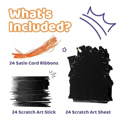 Halloween Magic Scratch Crafts for Kids and Adults - DIY Halloween Decorations - Haunted House Arts and Crafts Ornaments - Includes 24 Haunted House Ornaments, 24 Scratch Sticks, 24 Satin Cord Ribbons