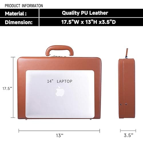 Large Business Briefcase for Men - Hard Case PU Leather Attache with Lock ,Expanding Business Briefcase Bag for Professionals