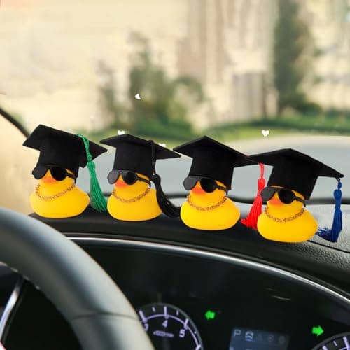 wonuu Car Dashboard Decor Graduation Hat Rubber Duck, Car Ducks Ornaments with Mini Hat Necklace Sunglasses Scarf (Black) B0CSYPZJK4