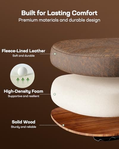 Marsail Drafting Chair with Flip-Up Armrests and Footrest, Ergonomic Tall Office Chair, Height Adjustable High Chair, Brown Leather Seat with Thick Cushion, 360° Swivel, for Standing Desk, Home Office