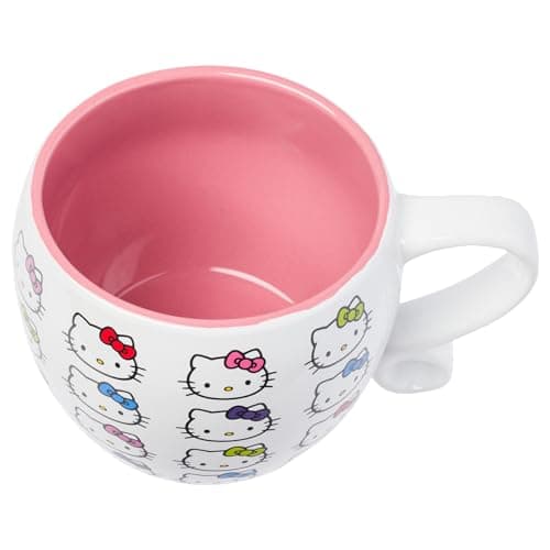 Silver Buffalo Sanrio Hello Kitty Faces and Bows Pattern Round Body Loop Handle Ceramic Mug, 15.9 Ounces