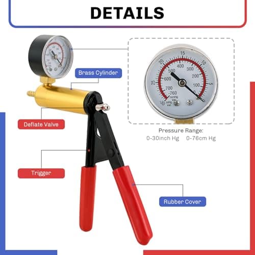 weyleity 2-in-1 Brake Bleeder & Vacuum Pump Kit | Essential for Brake & Clutch Maintenance, Handheld Vacuum Brake Bleeder Pump with Pressure Gauge, Adapters, and Case (Red)