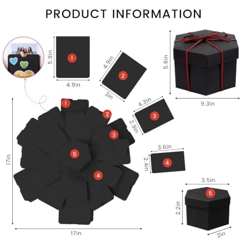Koogel Explosion Gift Box, Handmade Exploding Photo Album Preassembled Surprise Picture Pop Up Love Box with Creative DIY Scrapbooking Accessories for Anniversary Birthday Wedding