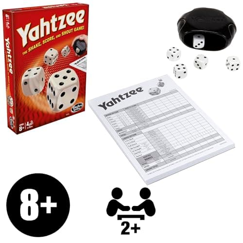 Hasbro Gaming Yahtzee Game, Fast-Playing Dice Games for Kids, Teens, and Adults, Strategy Games, Family Games for Kids, 2 or More Players, Ages 8 and Up