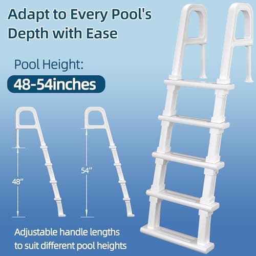 Pool Ladder, 5-Step Pool Stairs with Double Handrails and Non-Slip Steps for 47“-54” Above Ground and In-Ground Pools, White