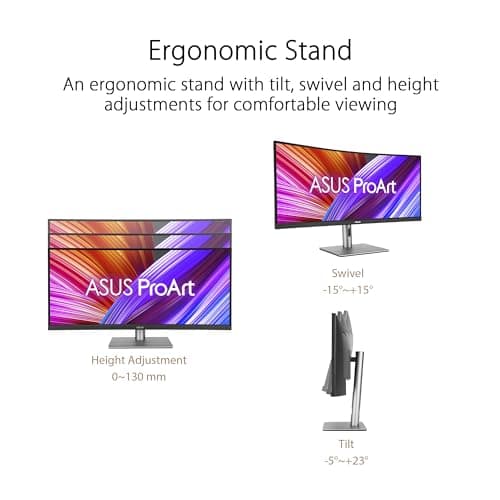 ASUS ProArt Display 34” Ultrawide Curved Professional HDR Monitor (PA34VCNV) - IPS, 21:9 3440 x 1440, 3800R Curve, 100% sRGB/Rec709, ΔE<2, Calman Verified, USB-C Docking PD 96W, RJ45, 3 Year Warranty