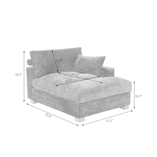 Oversized Chaise Lounge Chair Indoor with Left Armrest, Comfy Upholstered Sofa Bed Recliner Chair for Living Room, Corduroy Reading Seat Cloud Couch w/Solid Wood Frame - Sea Salt Grey