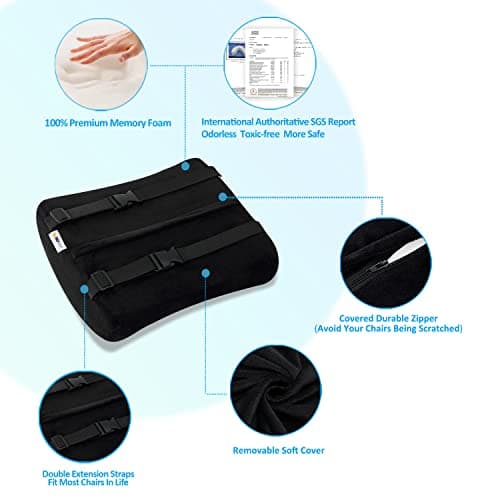 SAIREIDER Seat Cushion and Lumbar Support Pillow for Office Chair, Memory Foam Car Seat Cushions Back Support Pillows, Help Relieve Pain of Back, Lumbar, Tailbone and Sciatic Nerve(Black)