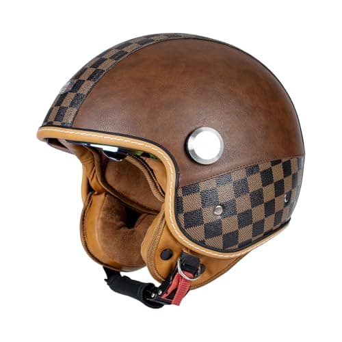 Dual Visor 3/4 Open Face Motorcycle Helmet for Men & Women, DOT Approved Unisex Retro Half Helmet,Motorbike Casco for Moped Cruiser Bobber and Chopper