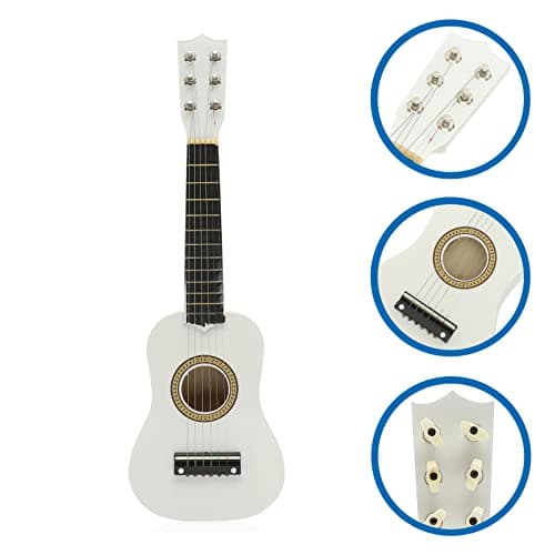 21 Inch Guitar Small Acoustic Guitar for Beginners 6- String Wooden Guitar White