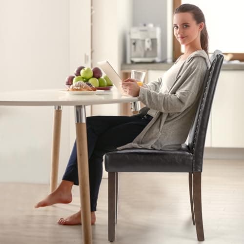 DUMOS Dining Chairs Set of 4, Modern PU Leather Kitchen Table Chairs with Wooden Legs and Padded Seat for Dining Room/Kitchen/Living Room/Restaurant, Brown
