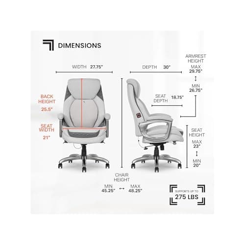 Sharper Image S600 Active Lumbar Ergonomic Bonded Leather Swivel Executive Massage Chair, White/Gray