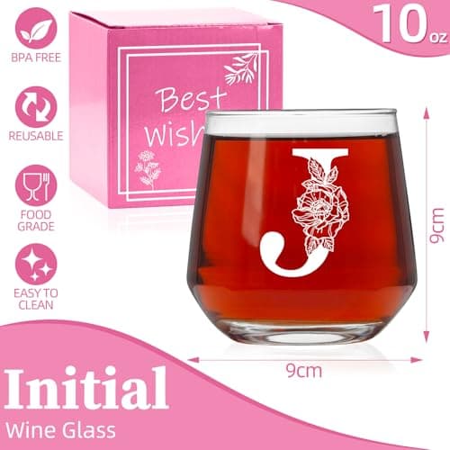 Personalized Gifts for Women,Monogrammed A-Z Wine Glasses Gifts for Women,Wine Glass for Gift Box,Birthday Gifts for Mom Sister Grandma-J