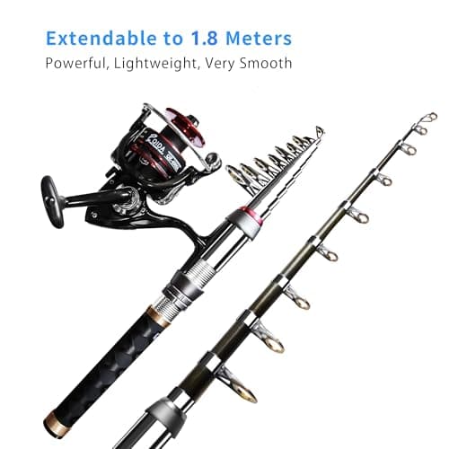 Fishing Pole Kit, Carbon Fiber Telescopic Fishing Rod and Reel Combo with Spinning Reel, Line, Bionic Bait, Hooks and Carrier Bag, Fishing Gear Set for Beginner Adults