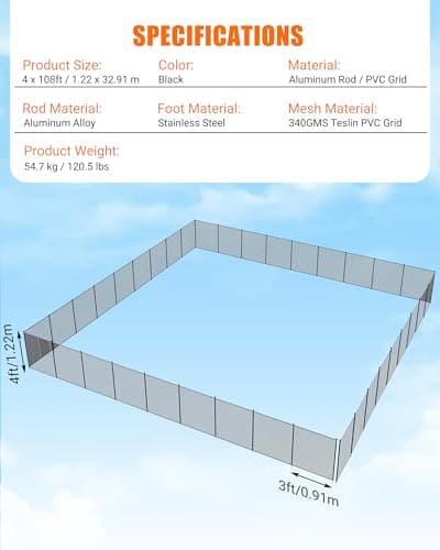 GraveeLife 4 ft x 108 ft Fence for Inground and Above Ground Pool, Mesh Pool Safety Fence with Stainless Steel Feet Outdoor Swimming Backyard Garden Pool Fencing, Black