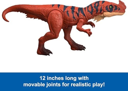Mattel Jurassic World Wild Roar Afrovenator Dinosaur Action Figure Toy, Attack Action & Lights & Roar Sound, Scan Code for Digital Play
