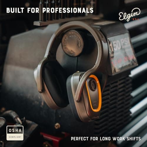 Elgin Rampage Bluetooth Hearing Protection Headphones, OSHA Compliant, 25 dB NRR, Noise Isolating Microphone, 40+ Hour Battery, IP65 Rated, Ideal for Construction, Landscaping, Industrial Use