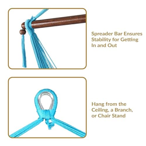 Sunnydaze Outdoor Hammock Chair Swing for Reading - Hanging Hammock Swing for Indoor or Patio - 300lb Capacity - Caribbean XL - Sky Blue