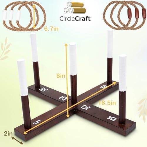 CircleCraft Rustic Ring Toss Game for Kids & Adults – Outdoor Yard Games with Rope Rings, Portable Wooden Lawn Game for Family Fun, Backyard, Beach, Camping & Picnic Activities for Christmas & Easter