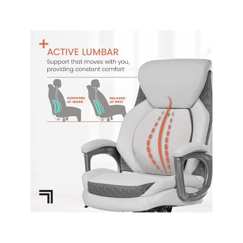 Sharper Image S600 Active Lumbar Ergonomic Bonded Leather Swivel Executive Massage Chair, White/Gray