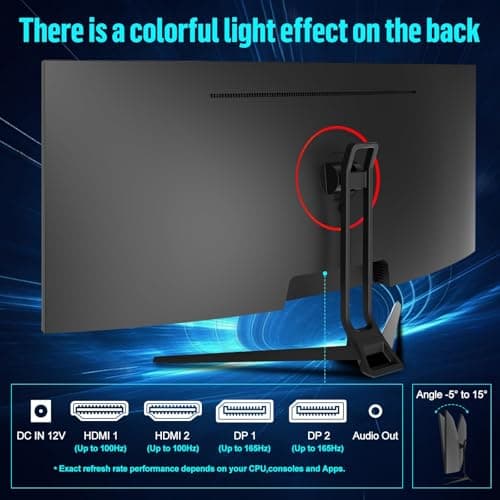 Gawfolk 34 Inch Ultrawide Curved Gaming Monitor, 21:9 WQHD 3440x1440 165Hz Curved 1500R Computer Monitor PIP/PBP,1ms(MPRT) 127% sRGB,HDMI & DP,Tilt Adjustable,Panoramic for Office & Immersive Gaming
