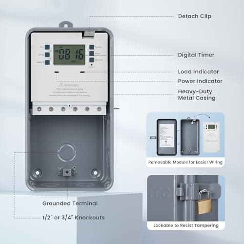 Suraielec Pool Timer, 7-Day 24-Hour Digital Pool Pump Timer, 40 AMP Heavy Duty, 120/240/277 VAC, Outdoor Metal Casing, Electric Switch Box for Swimming Pump, Hot Water Heater, Spa, Lights