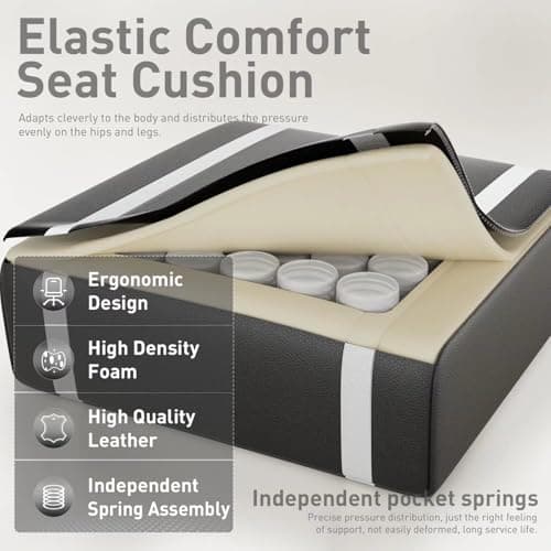 HLDIRECT Gaming Chair, Ergonomic Video Game Seat with 360° Swivel & Lumbar Massage, Computer Chair PU Leather Cushion for Adults Home/Office Use (Black & White)