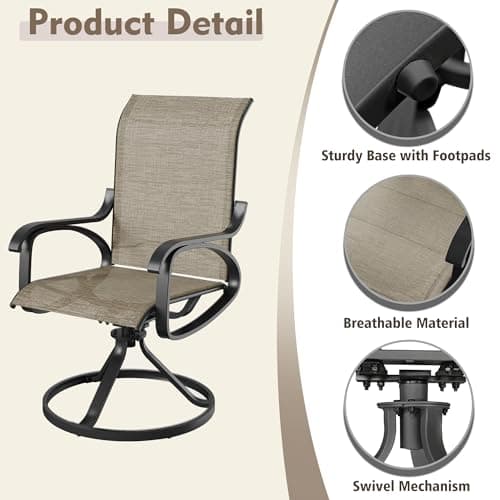 Patio Swivel Chairs Set of 4, All Weather Outdoor Rocking Chair with Textilene Breathable Back, Metal Frame, Patio Dining Chair for Backyard, Garde, Porch and Deck (4, Dark Brown)