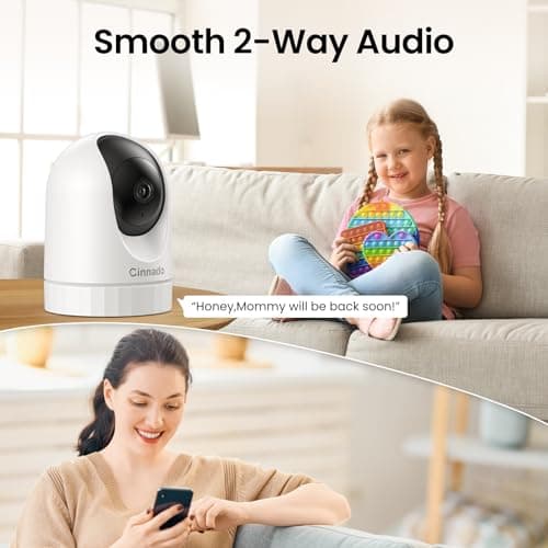 Cinnado 2K Home Security Cameras-2.4Ghz WiFi Indoor Camera with 360° Motion Detection for Pets/Nanny/Baby/Dog, 2 Way Audio, 24/7 SD Card Storage, Cloud Storage, Works with Alexa & Google Home, D1 4P