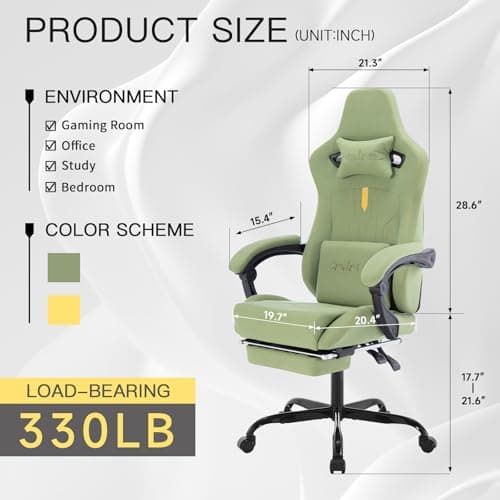 Gaming Chair with Footrest Ergonomic Computer Chair Massage Lumbar Cushion, Racing Video Game Chair Adjustable Rocker Recliner Executive Office Desk Chair Fabric for Adults