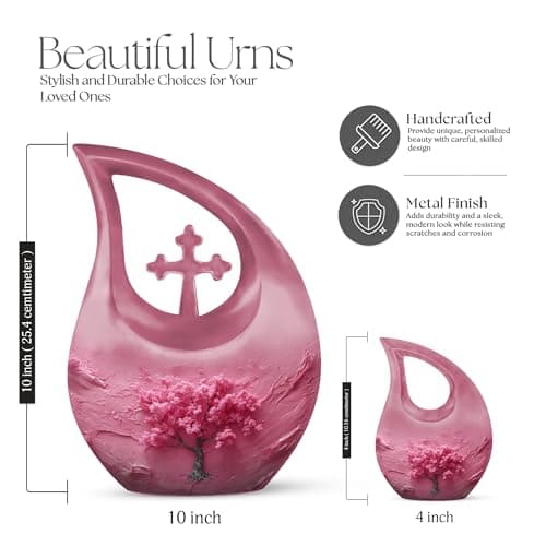 Pink Flower Tree Burial Keepsake Urns for Adult Male & Female Ashes, Drop Handcrafted Cremation Urn for Human Ashes, Remembrance Gift for Loss, Burial Cremains Containers (3 Inch) B0FJDJ42BH