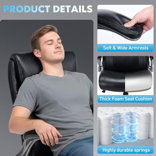 MALOL 300lbs Ergonomic PU Leather Office Chairs, High-Back y Home Computer Executive Chair with Lumbar Support and Flip-Up Arms, Black