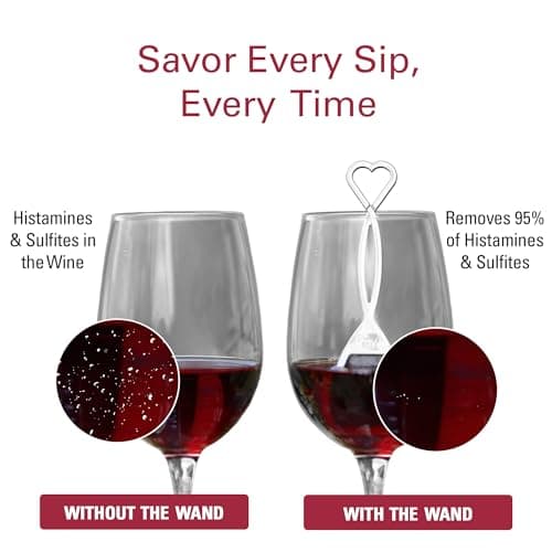 PureWine The Wand Wine Purifier - Red & White Wine Filters for Histamines & Sulfites, Sulfite Remover Sticks, Helps Allergies & Headaches, Gift Accessories for Women & Men - 8 Wands, Silver