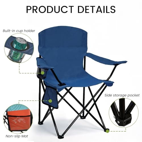 2 Pack Folding Camping Chair with Cup Holder & Side Storage Bag 300lbs Capacity Lightweight High Back Portable for Beach, Picnic, Sport, Cyan