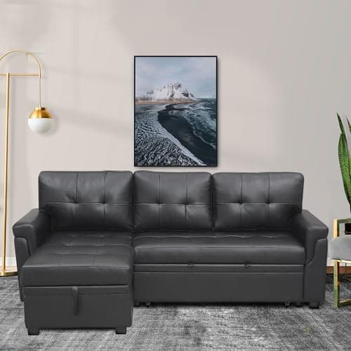 Naomi Home Modern Sectional Sofa with Storage Chaise Black/Air Leather