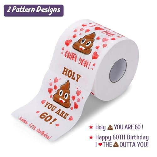 60th Birthday Gifts for Women, Men, Her, Him - Happy Prank Toilet Paper - 60th Birthday Decorations, Party Supplies Favors - 60 Years Old Funny Gag Gift Ideas, Novelty Bday Present for Friends, Family