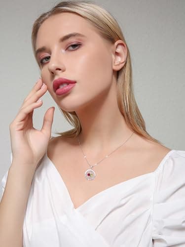 Exquisite Silver Double Birthstone Necklace Jewelry ‘I'd be Lost Without You’ Compass Birthstones Necklace Anniversary Birthday Gift for Wife Her B0GRGDWLWL