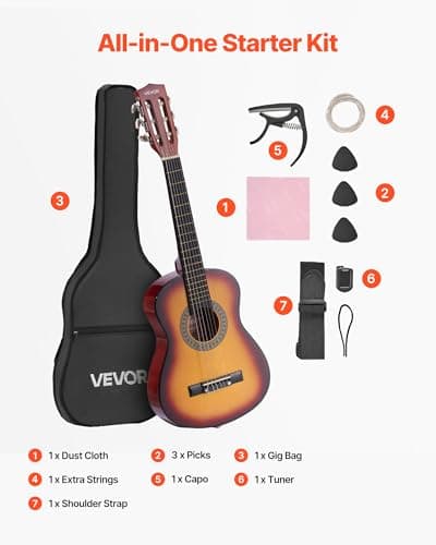 VEVOR Acoustic Guitar, Classical Guitar Starter Kit for Beginners, with Nylon Strings, Basswood Guitar, for Kids Adults Girls Boys Students