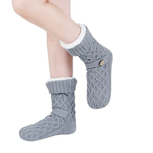 Chassic Warm Fuzzy Sherpa Lined Slipper Socks for Women with Non-Slip Grips B08HHR55W5