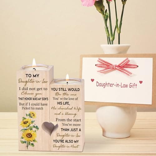 to My Daughter-in-Law from The Start You're More Than JUST A Daughter-in-Law You're Also My Daughter-in-Heart Personalized Wooden Candle Holder for Couple Birthday Candle Decoration B09N3J7HYY