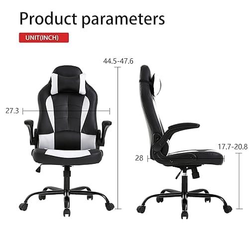 PayLessHere Gaming Chair Desk Chair Gamer Chair Ergonomic Office Chair With Lumbar Support Padded Up Arms Adjustable Headrest Pu Leather High Back Office Chair Gamer Chair For Adults Women Men (White)