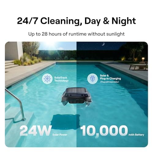 Beatbot iSkim Cordless Robotic Pool Skimmer with 9L Filter Basket, 24/7 Cleaning Solar Powered, 10000mAh Battery, 28-Hour Runtime, Auto Return, Smart Obstacle Avoidance, APP Control -Navy Blue