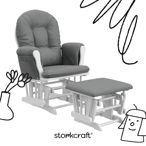 Storkcraft Premium Hoop Glider & Ottoman (White/Gray) — GREENGUARD Gold Certified Nursery Glider, Solid Wood Craftsmanship, Smooth-Gliding, Award-Winning