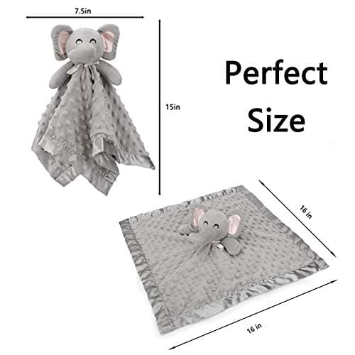 Pro Goleem Elephant Security Blanket, Soft Lovey Unisex Lovie Baby Gifts for Boys and Girls Snuggle Toy Stuffed Animal Newborn Essentials and Items Grey 16 Inch