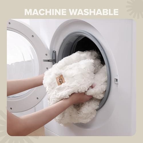 UGG Adalee Faux Fur Throw Blanket Luxury Lightweight Cozy Soft Throw for Couch Bed or Chair Hypoallergenic Machine Washable Double-Sided Fluffy Blanket Home Decor, 50-inch x 70-inch, Natural White